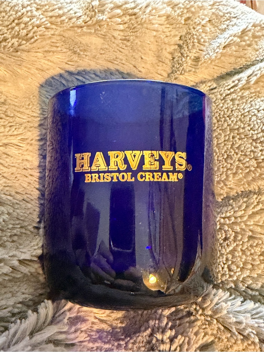 Vintage cobalt blue glass tumbler Harveys Bristol Cream